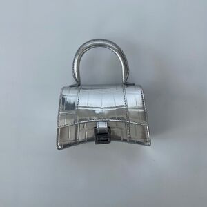 BALENCIAGA | MINI EMBOSSED HOURGLASS BAG | SILVER